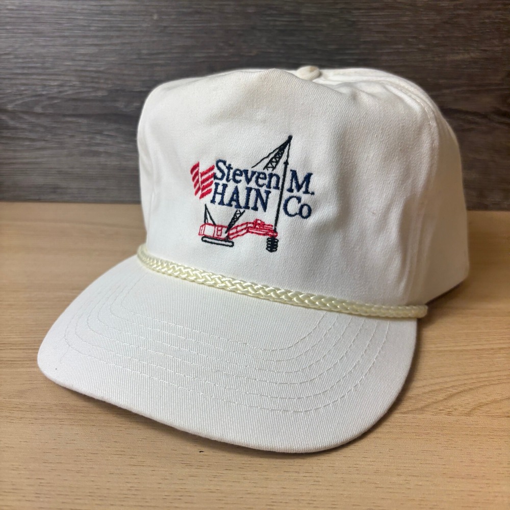 Vintage Steven M Hain Co Hat Cap Strap Back White Trucker Adjustable